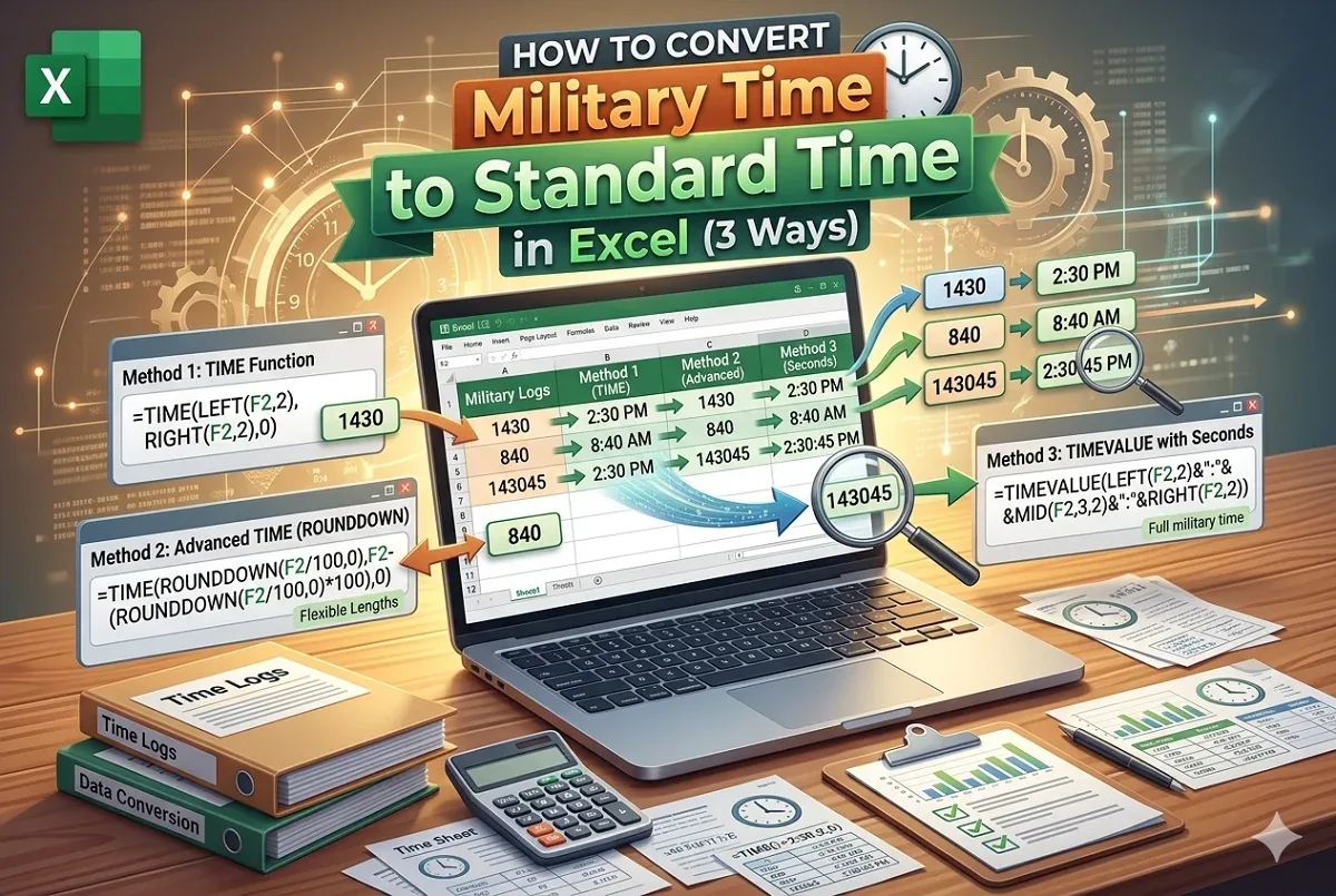 How to Convert Military Time to Standard Time in Excel (3 Ways)