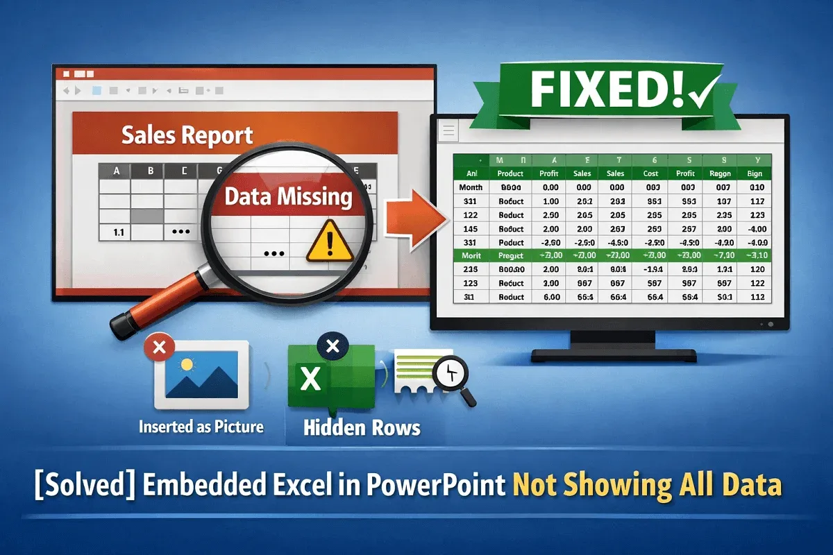 [Solved] Embedded Excel in PowerPoint Not Showing All Data