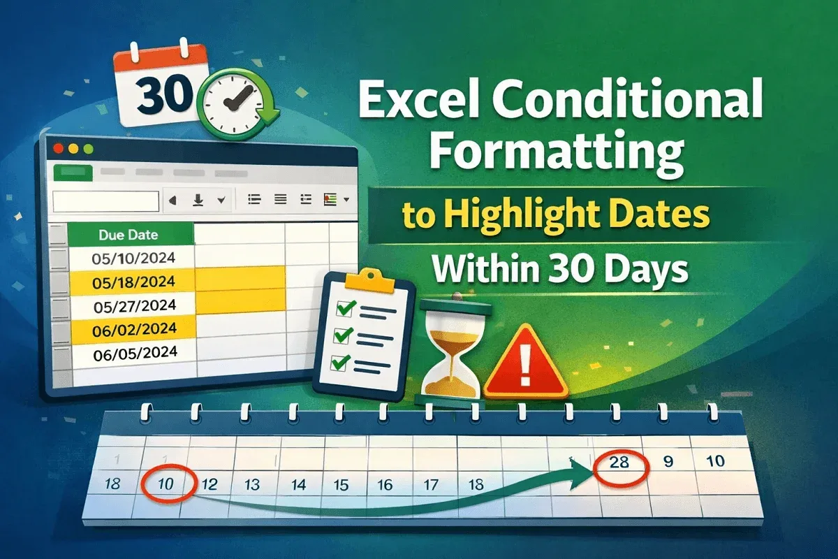 Excel Conditional Formatting to Highlight Dates Within 30 Days