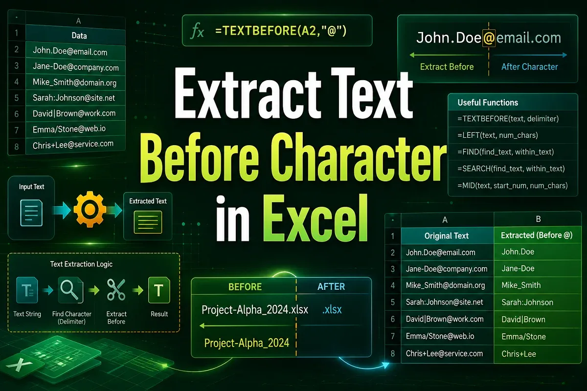 How to Extract Text Before Character in Excel (6 Easy Ways)