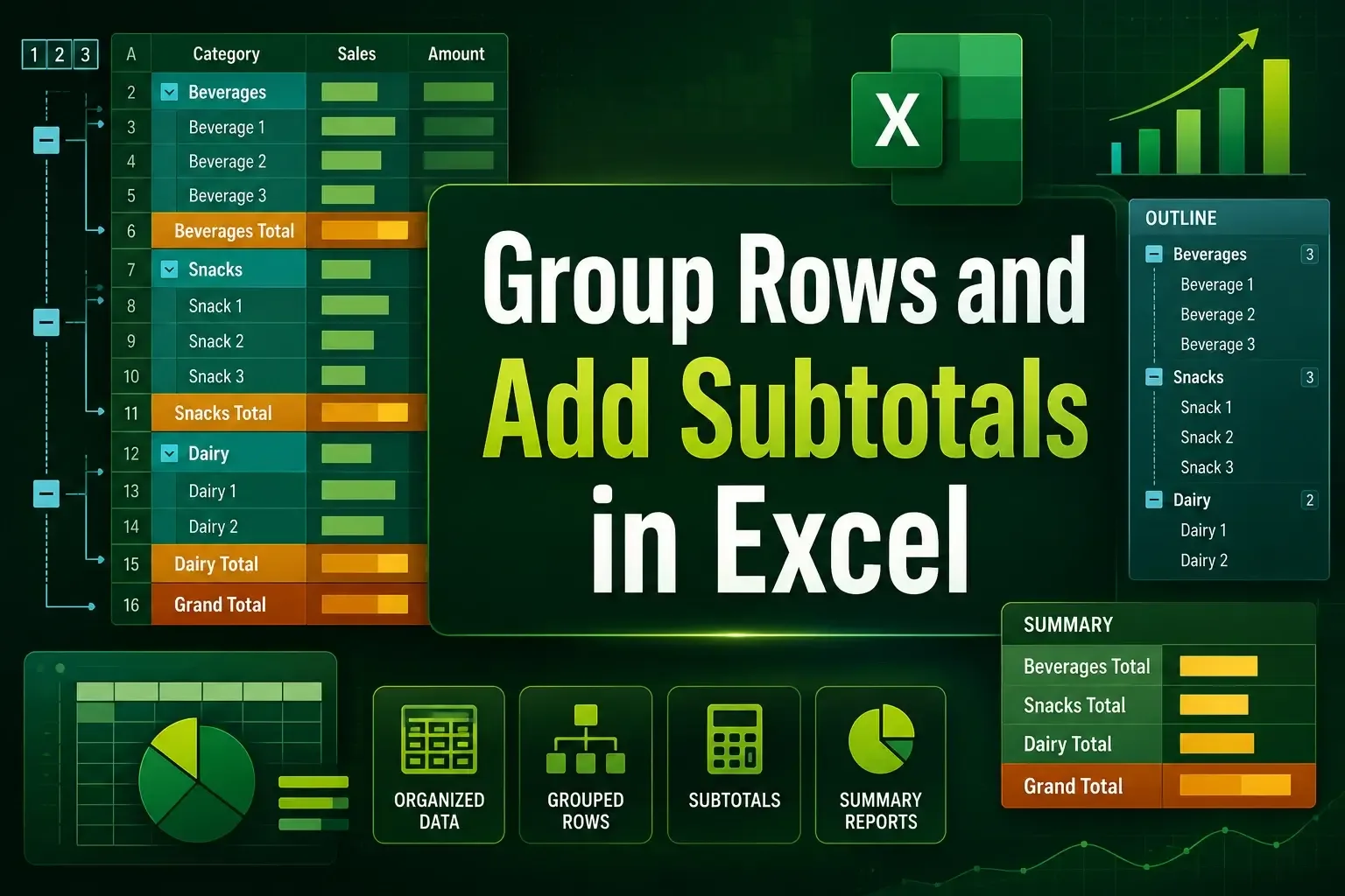 How to Group Rows and Add Subtotals in Excel (3 Examples)
