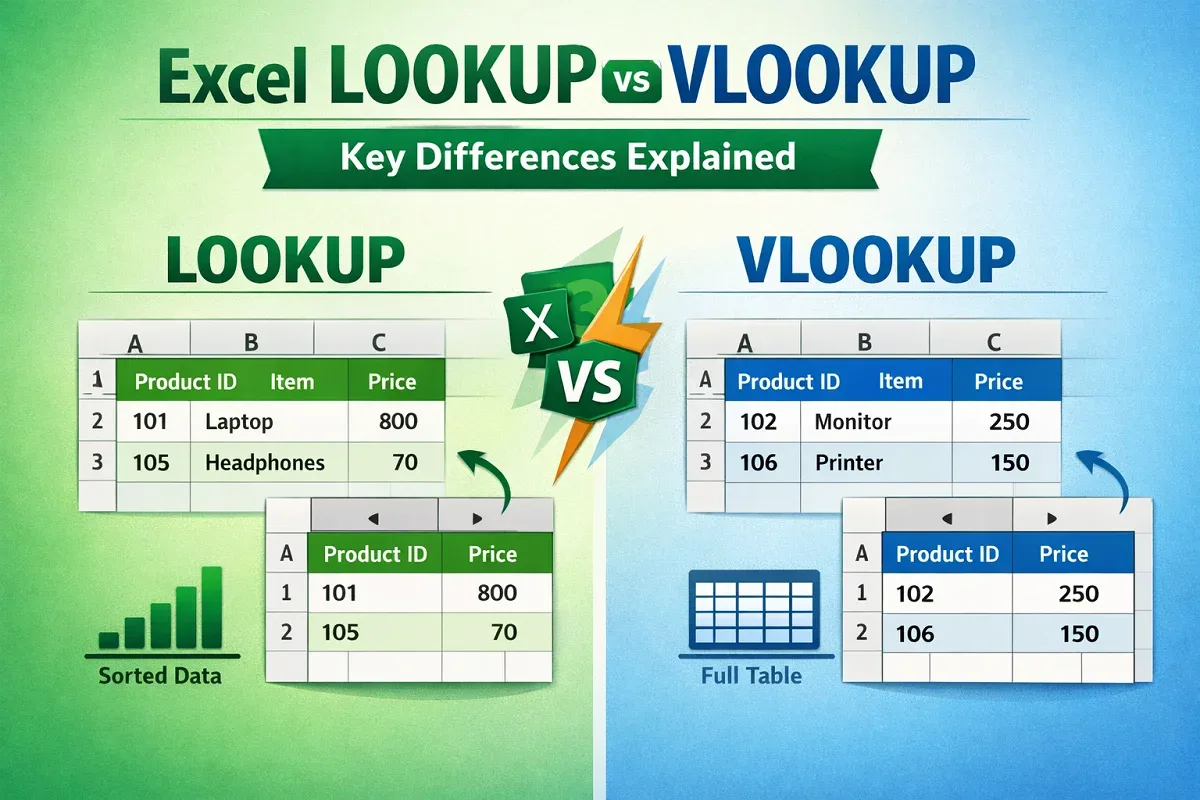 Excel LOOKUP vs VLOOKUP: Key Differences Explained