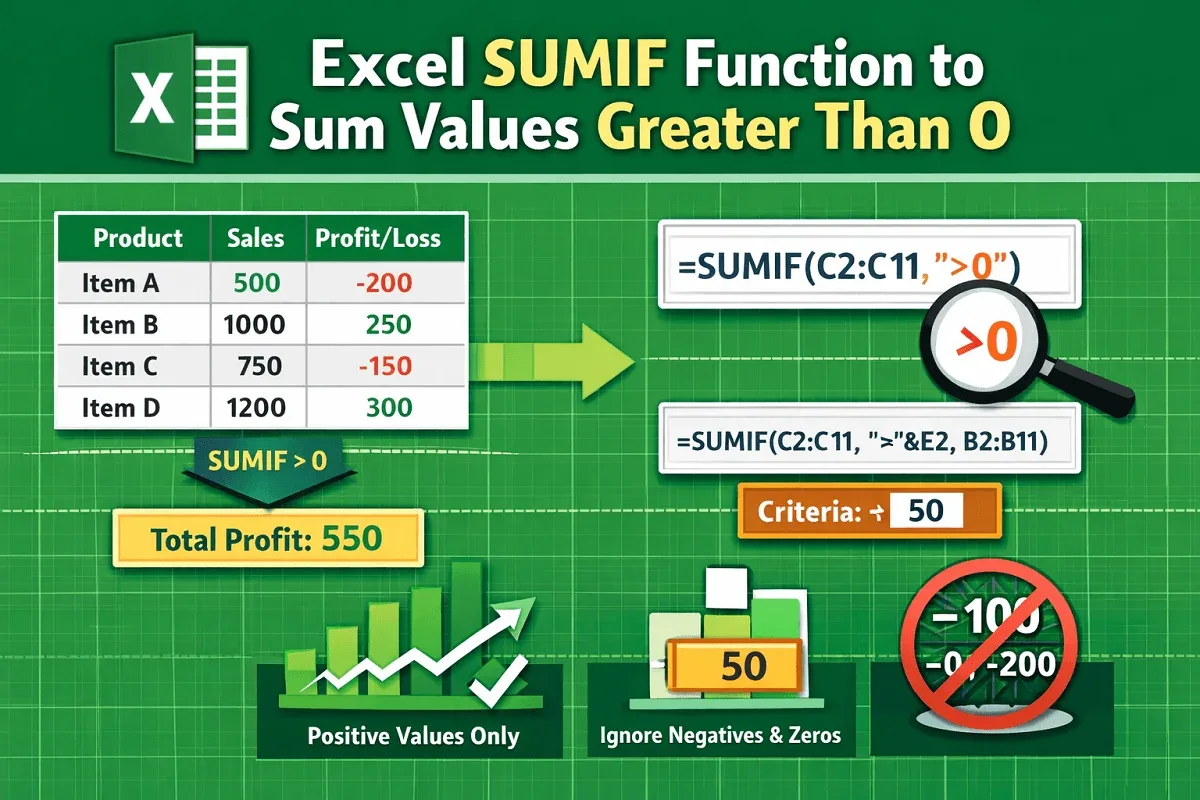 Excel SUMIF Function to Sum Values Greater Than 0