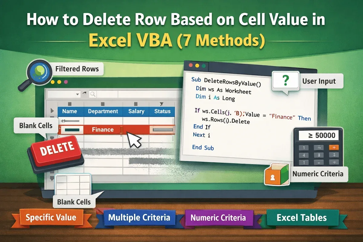 How to Delete Row Based on Cell Value in Excel VBA (7 Methods)