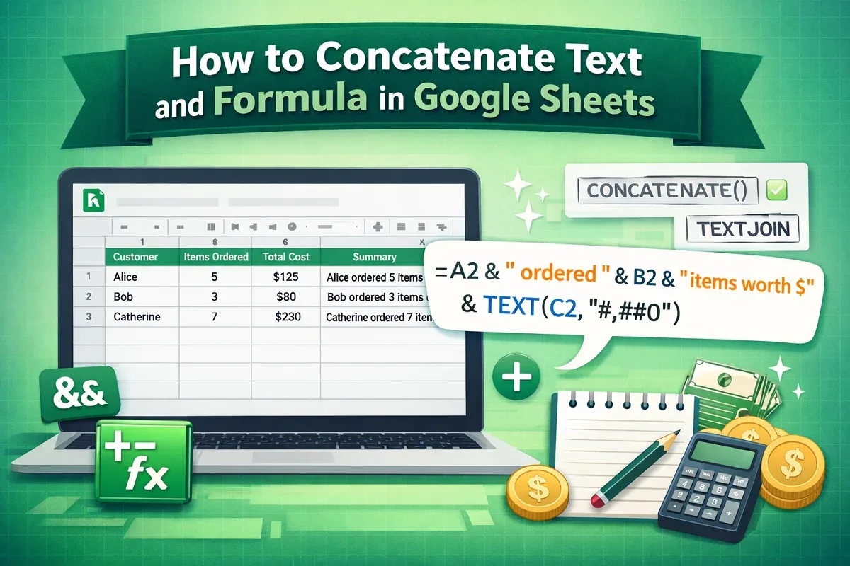How to Concatenate Text and Formula in Google Sheets