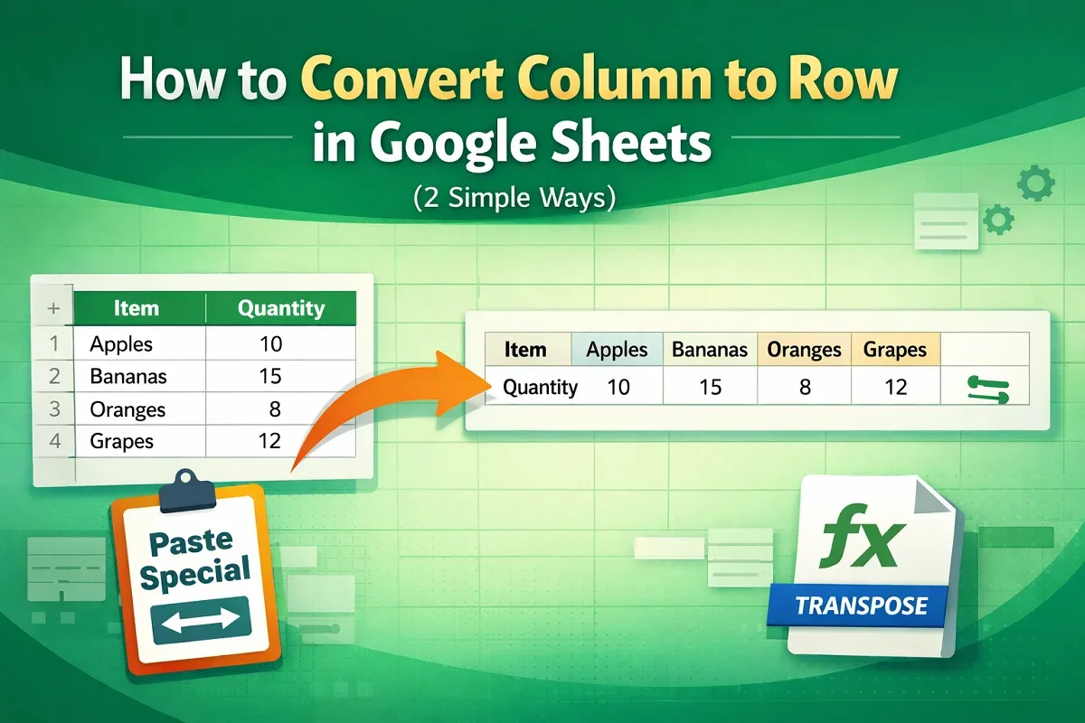 How to Convert Column to Row in Google Sheets (2 Simple Ways)