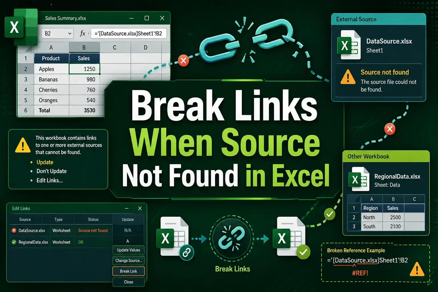 How to Break Links When Source Not Found in Excel