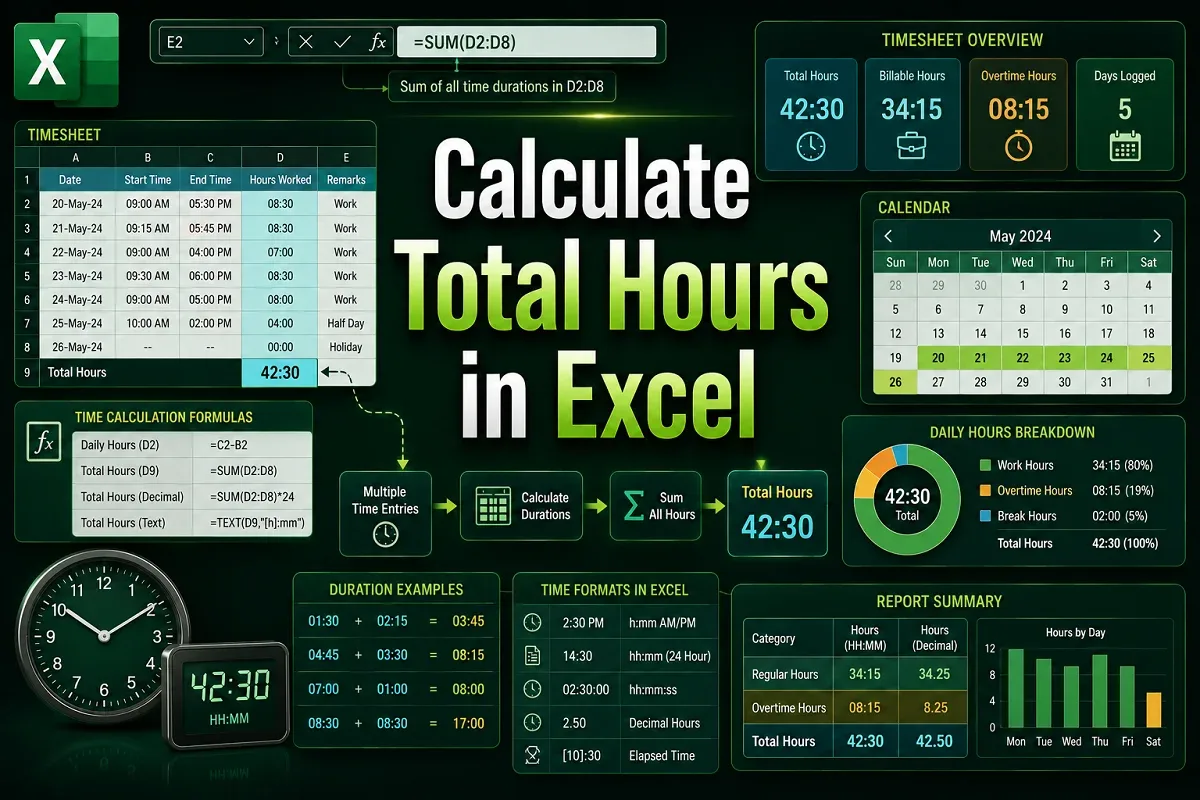 How to Calculate Total Hours in Excel (3 Suitable Ways)