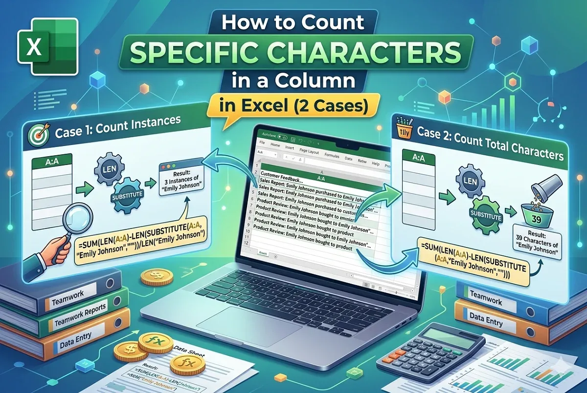 How to Count Specific Characters in a Column in Excel (2 Cases)