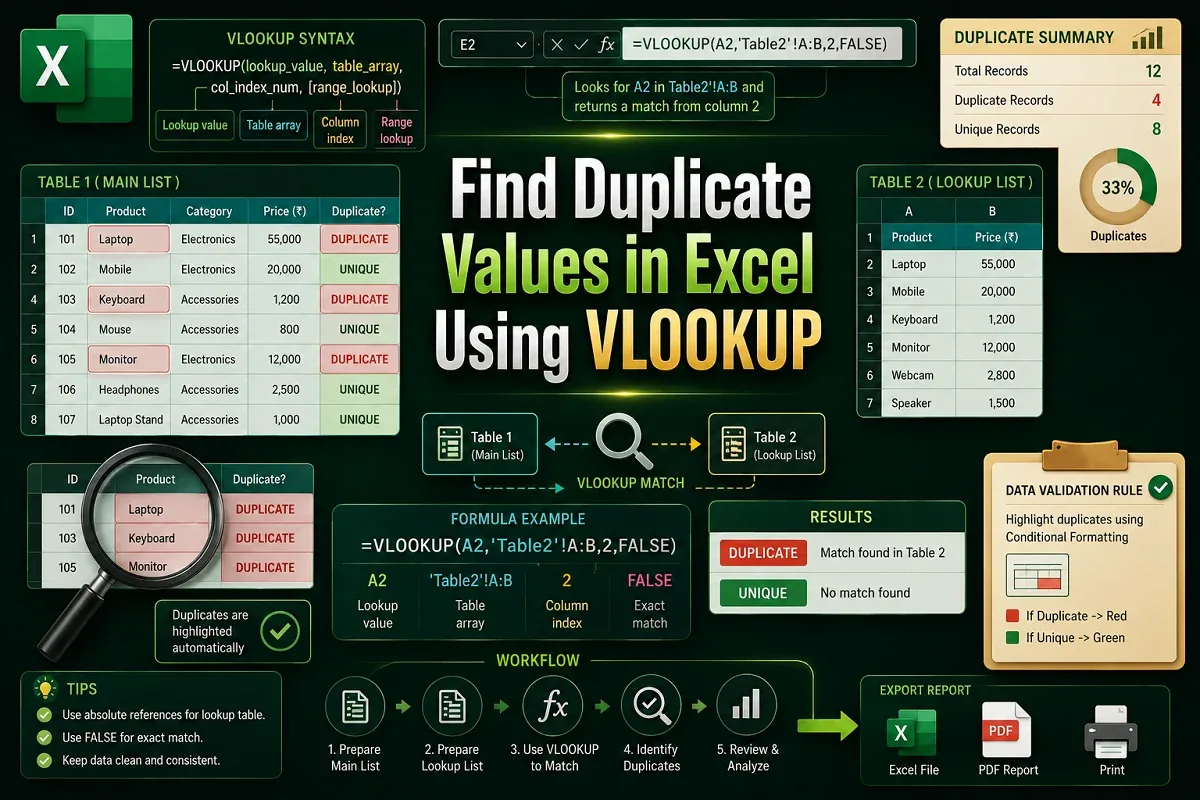 How to Find Duplicate Values in Excel Using VLOOKUP