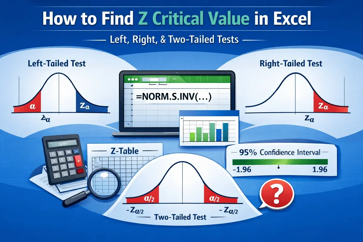 How to Find Z Critical Value in Excel (Left, Right, & 2 Tailed Tests)