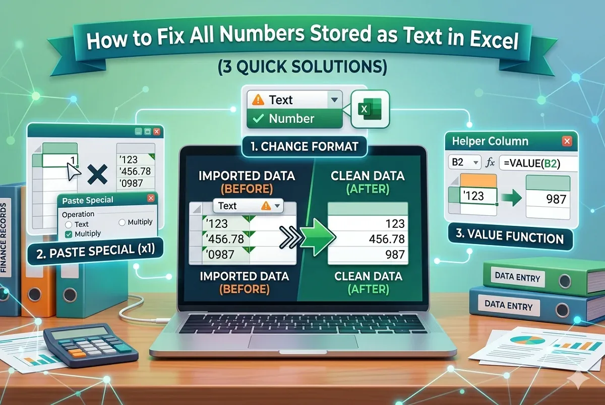 How to Fix All Numbers Stored as Text in Excel (3 Quick Solutions)