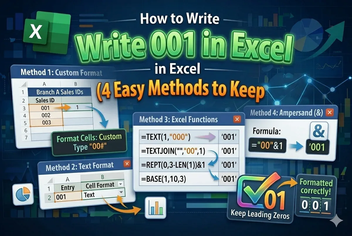 How to Write 001 in Excel (4 Easy Methods to Keep Leading Zeros)