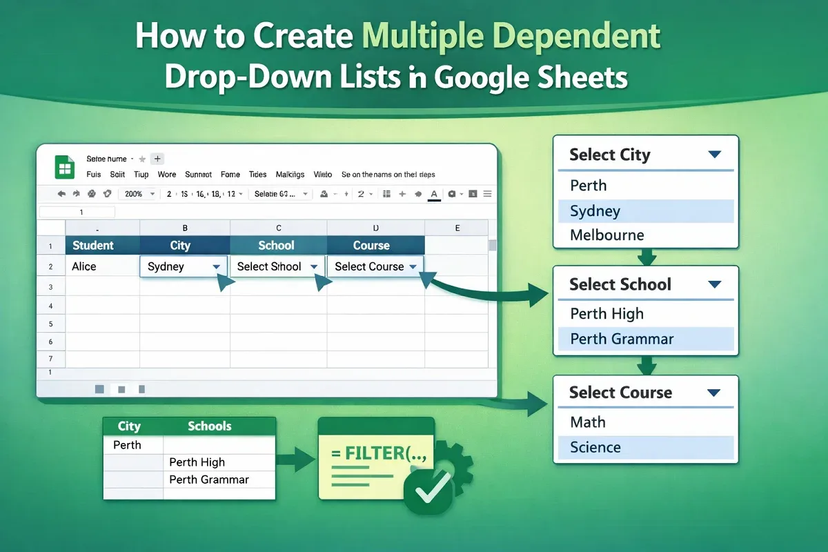 How to Create Multiple Dependent Drop Down List in Google Sheets