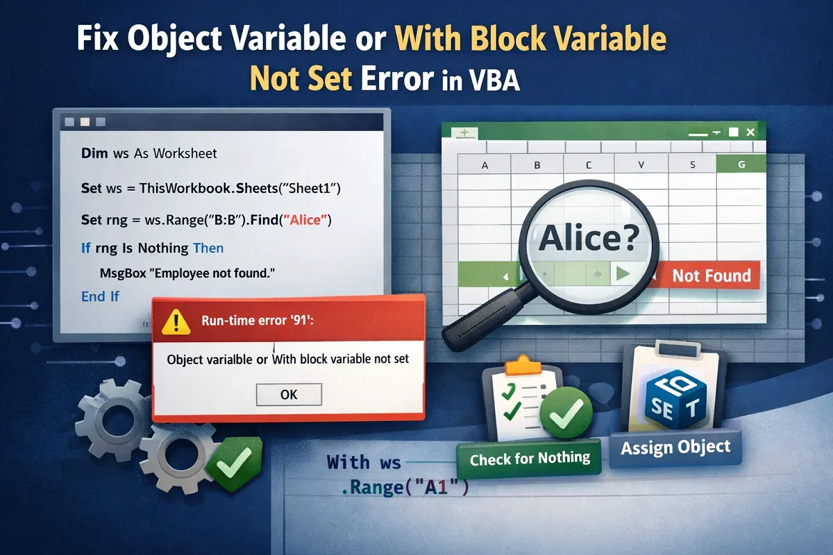 Fix Object Variable or With Block Variable Not Set Error in VBA