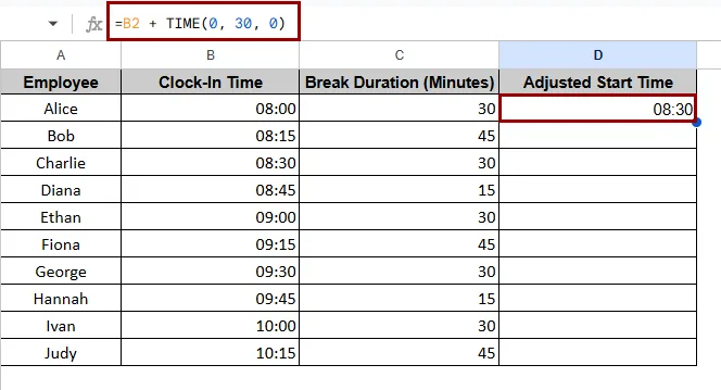 Using the TIME Function to Add Fixed Minutes
