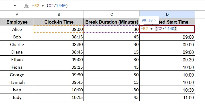 Adding Minutes Using Arithmetic (Without TIME Function)