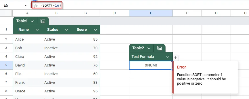 Fixing Mathematical Input Errors That Cause #NUM! in Google Sheets