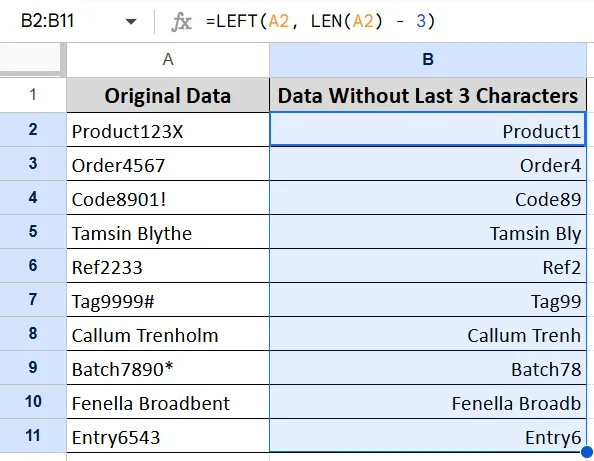 Removing the Last ‘n’ Character From Google Sheets