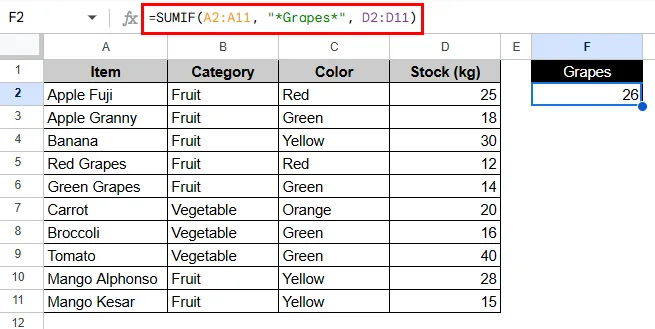Using SUMIF with Partial Text Match
