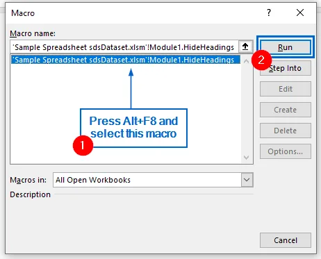 Automatically Hide Row and Column Headings Using VBA Editor