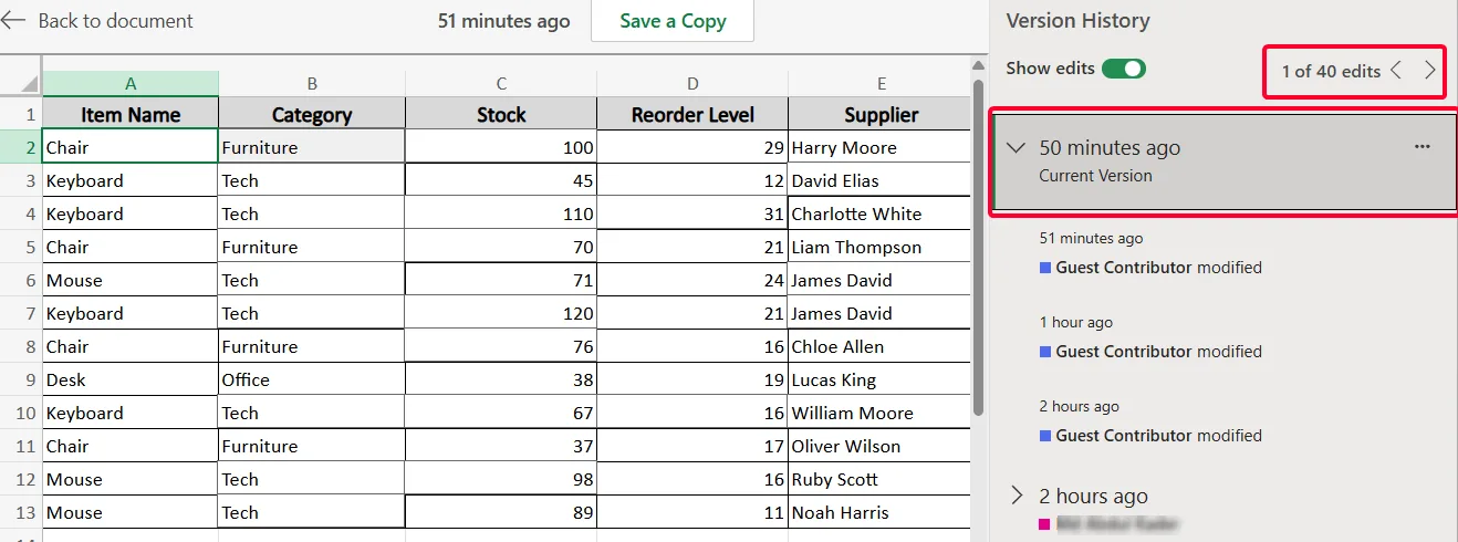 Edit Excel Cell How to Check Edit History in Excel Online (2 Quick Ways) | Excel Insider