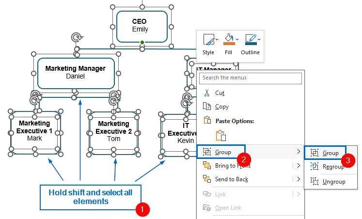 Manually Add Shapes and Arrows to Create Hierarchy
