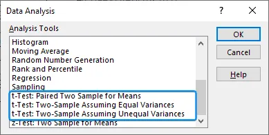 t test in Excel