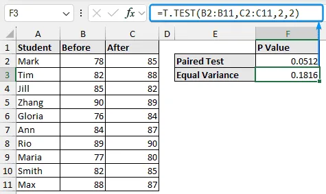 Two sample t test with equal variance