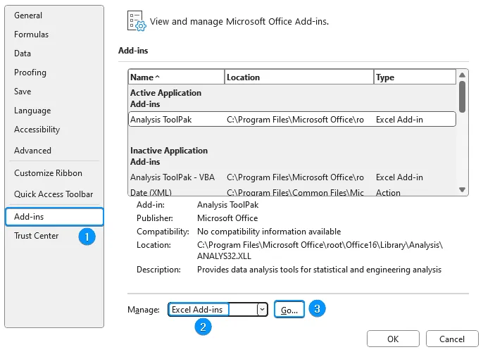 Choosing Excel Add-ins
