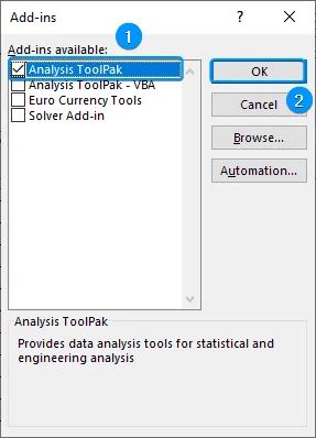 Activating Analysis ToolPak option