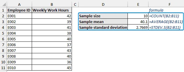 Using COUNT, AVERAGE, STDEV.S functions
