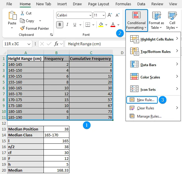 Applying conditional formatting how to find median in excel for grouped data