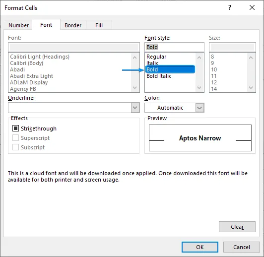 Choose bold font