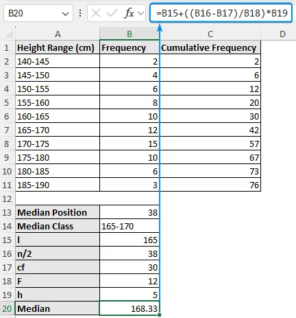 how to find median in excel for grouped data using functions