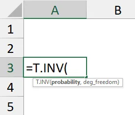 Find t critical value in Excel using T.INV function