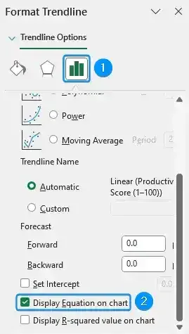 Enabling equation of the trendline