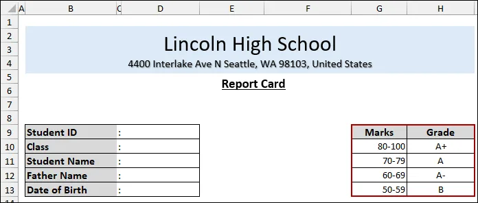 Steps to Make a Report Card in Excel