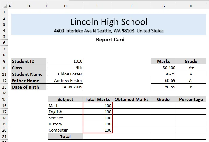 Steps to Make a Report Card in Excel