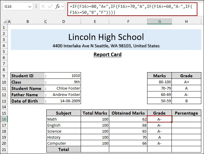 Steps to Make a Report Card in Excel