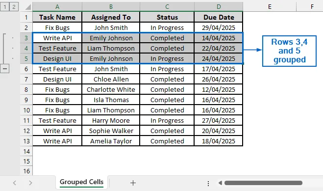 Reposition Grouped Rows Within the Worksheet