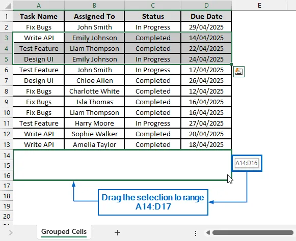 Reposition Grouped Rows Within the Worksheet