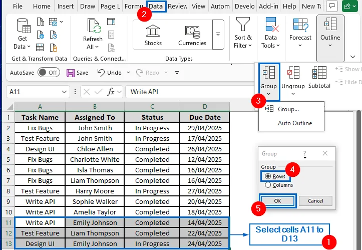 Reposition Grouped Rows Within the Worksheet