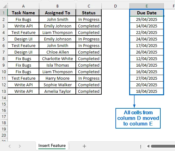 Insert a New Column to Move a Group of Cells