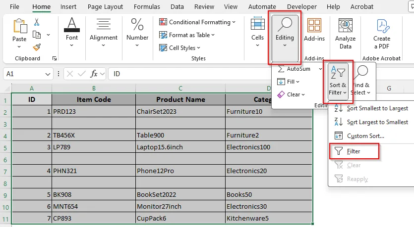 Apply a Filter to Eliminate Empty Rows
