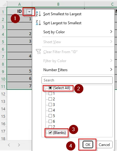 Apply a Filter to Eliminate Empty Rows