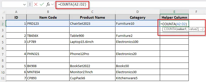 Applying the COUNTA Function and a Filter