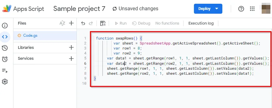 Swap Rows Using Apps Script