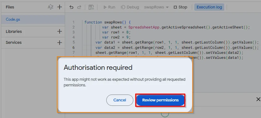 Swap Rows Using Apps Script