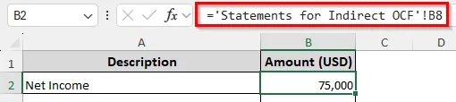 Indirect Method of Calculating Operating Cash Flow in Excel